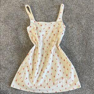 H&M White Mini Dress with Red Floral Print